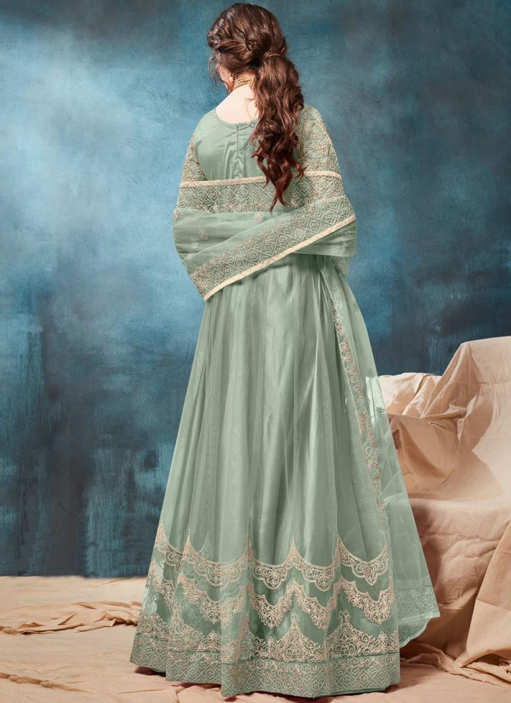 Sea Green Embroidered Anarkali Salwar Kameez