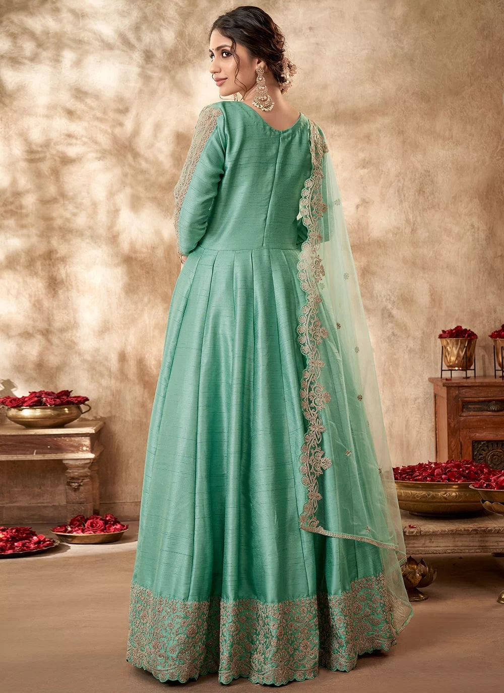 Sea Green Embroidered Anarkali Salwar Suit