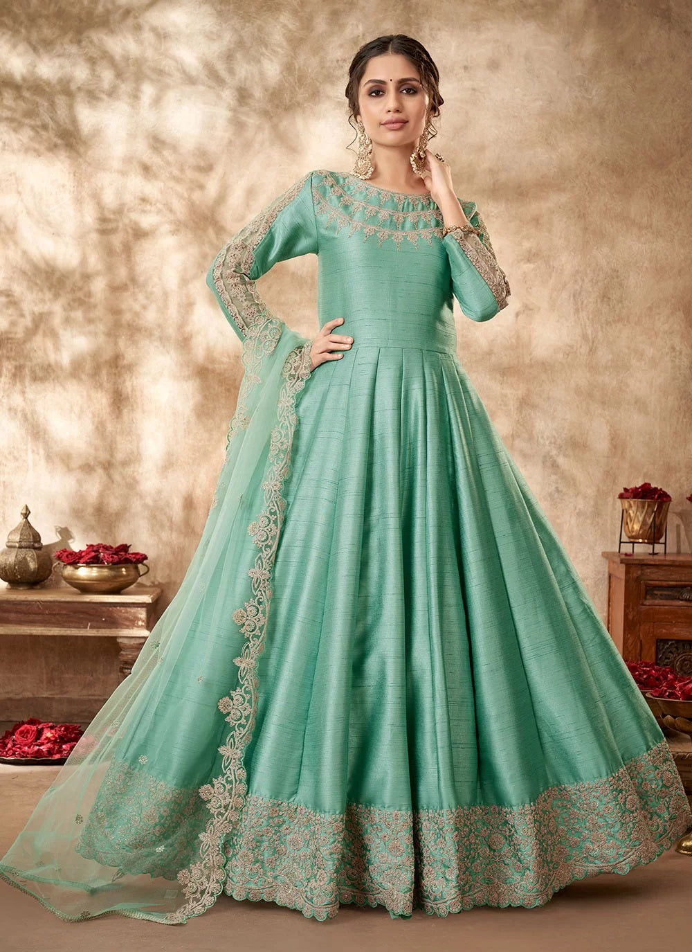 Sea Green Embroidered Anarkali Salwar Suit