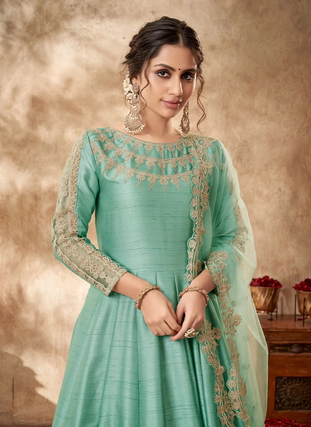 Sea Green Embroidered Anarkali Salwar Suit