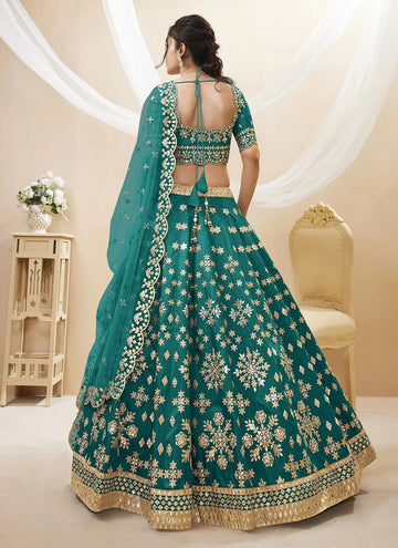 Sea Green Embroidered Art Silk Designer Lehenga Choli