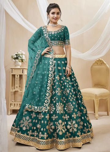 Sea Green Embroidered Art Silk Designer Lehenga Choli