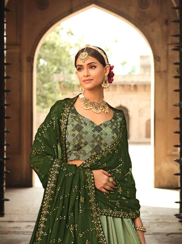 Silk Embroidered Designer Lehenga Choli In Green