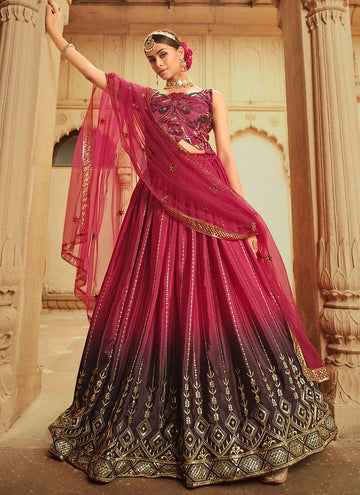 Silk Sequins Embroidered Indian Lehenga Choli In Pink