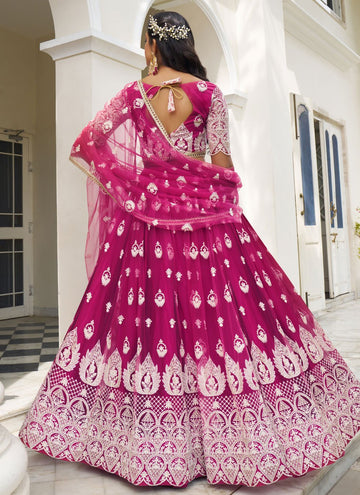 Dark Pink Net Thread and sequins Work Indian Wear Lehenga