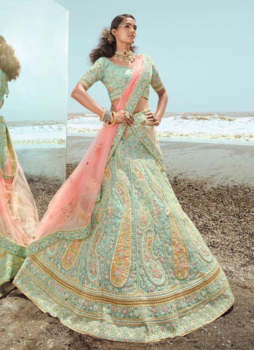 Thread Work Green Wedding Lehenga Choli