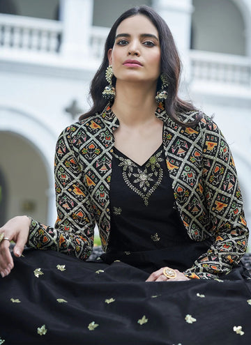 Trendy Black Embroidered Cotton Indian Gown