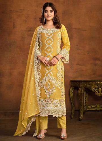 Trendy Indian Organza Salwar Suit In Mustard