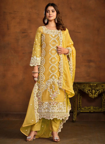 Trendy Indian Organza Salwar Suit In Mustard