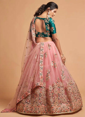 Trendy Peach Dori Work Net A Line Lehenga Choli