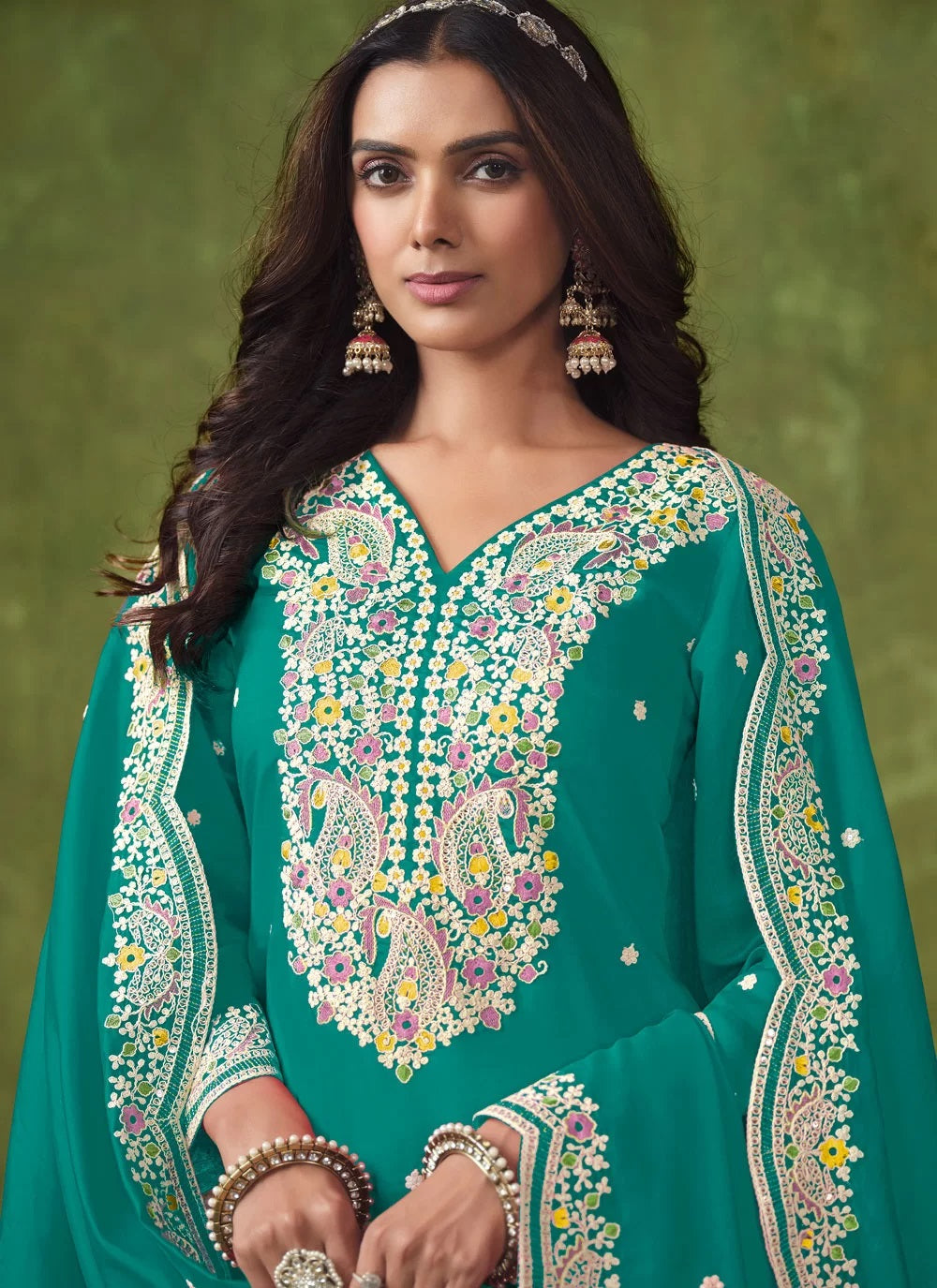 Indian Silk Patiyala Suit With Embroidery