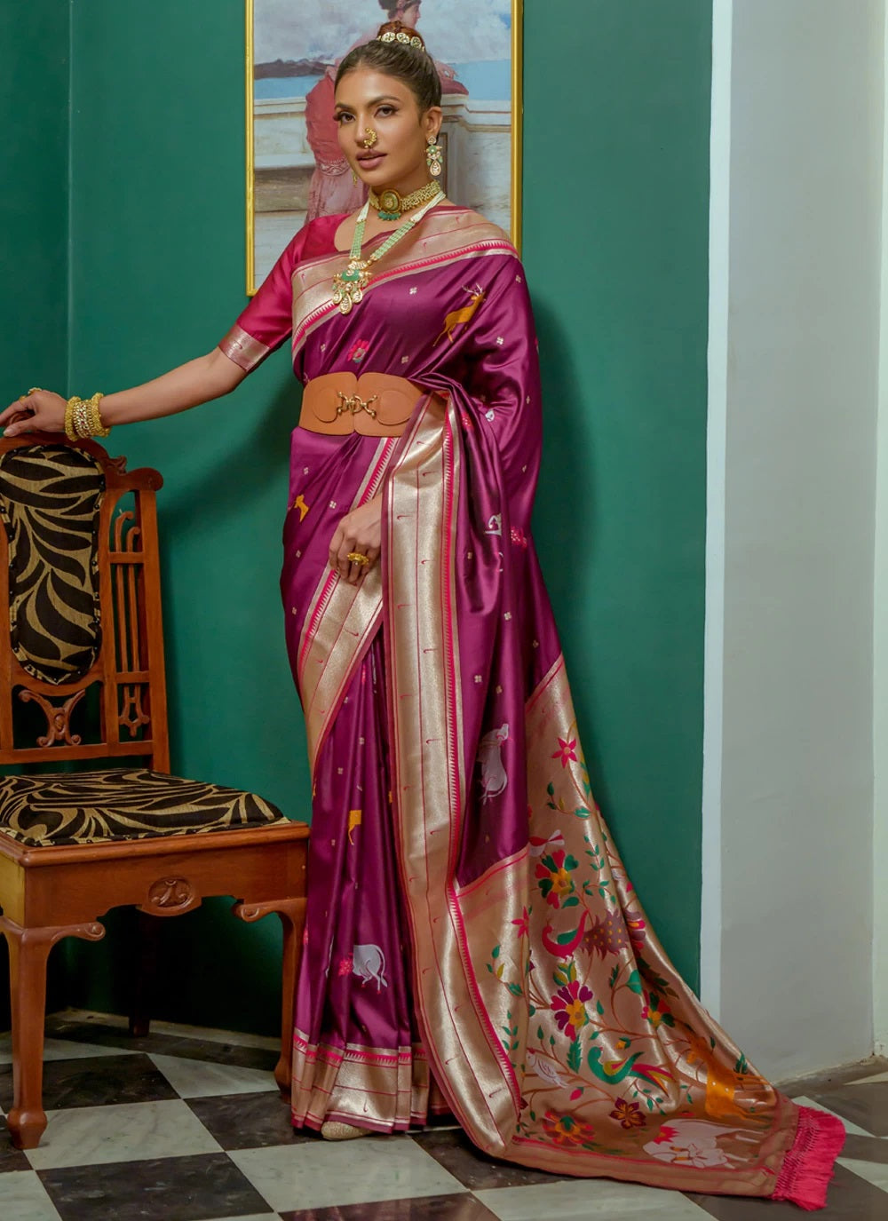 Wine Silk Indian Ethnic wear Saree