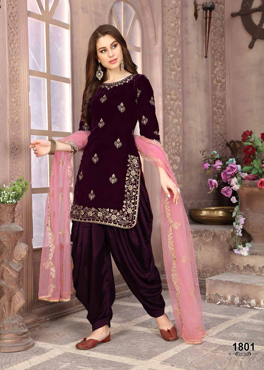 Wine Velvet Punjabi Salwar Suit