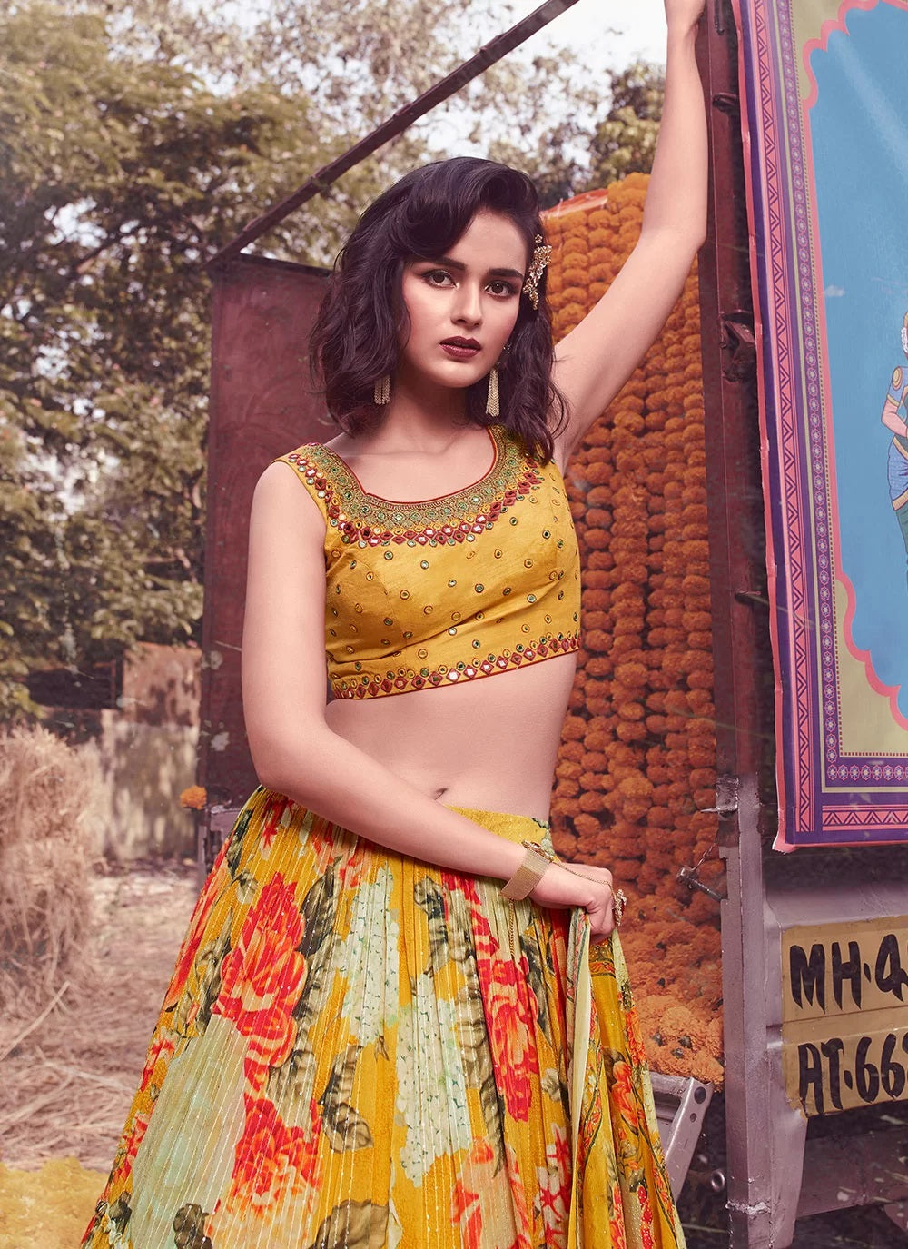 Yellow Chinon Hand Work Trendy Lehenga Choli