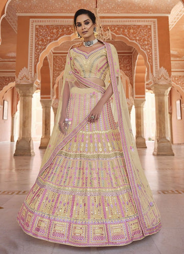 Yellow Color Organza Fabric Resham And Gota Work Lehenga