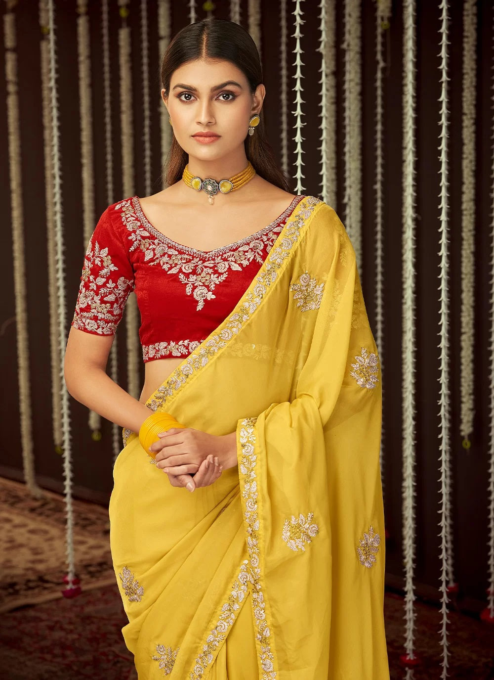 Yellow Organza Festival Contemporary Saree