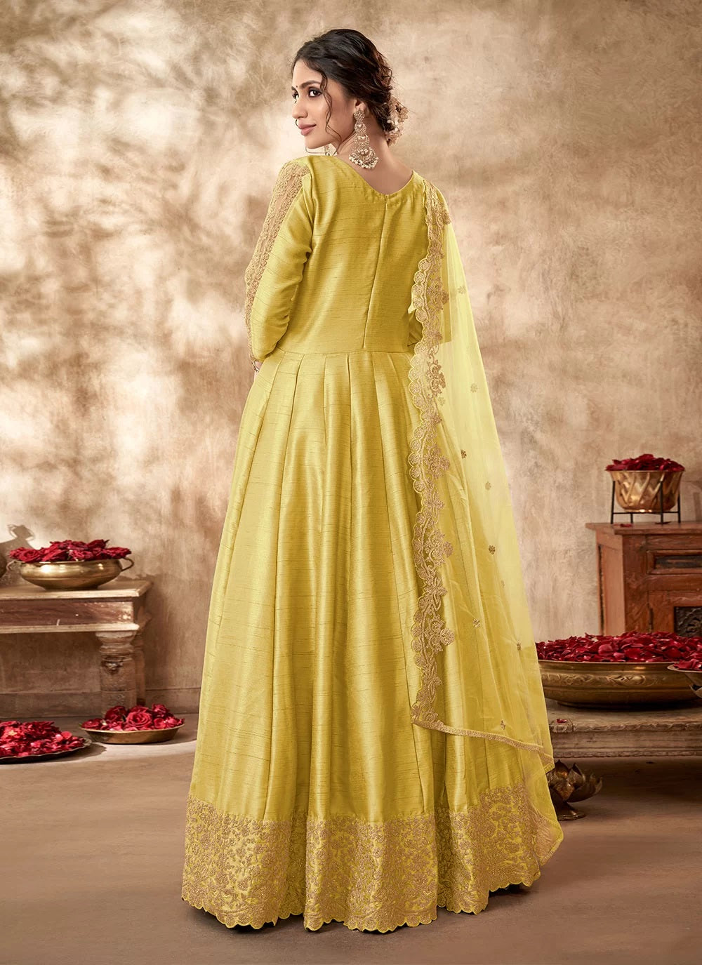 Zari Art Silk Zari Embroidery Suit In Yellow 