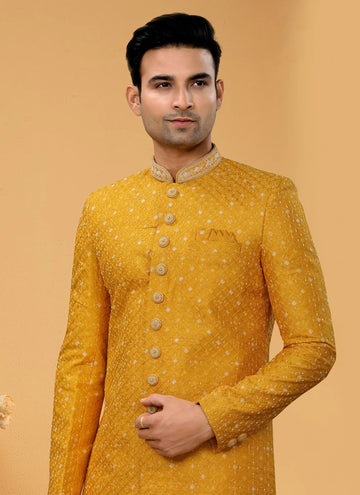 Radiant Art Silk Haldi Special Men's Indo Western for Indian Weddings