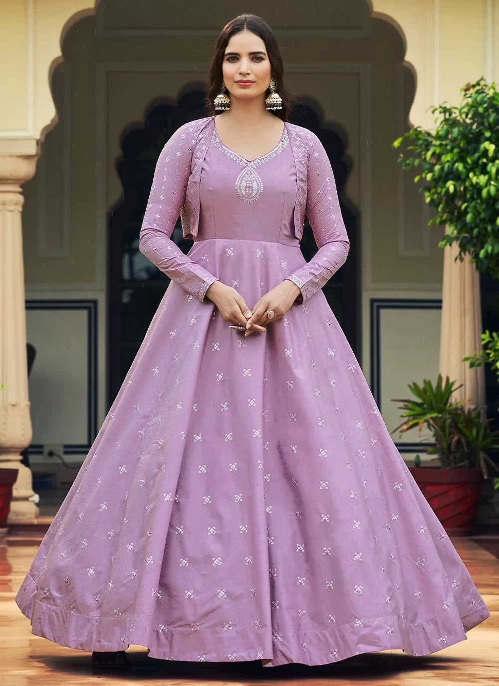 Purple Cotton Party Wear Indian Gown