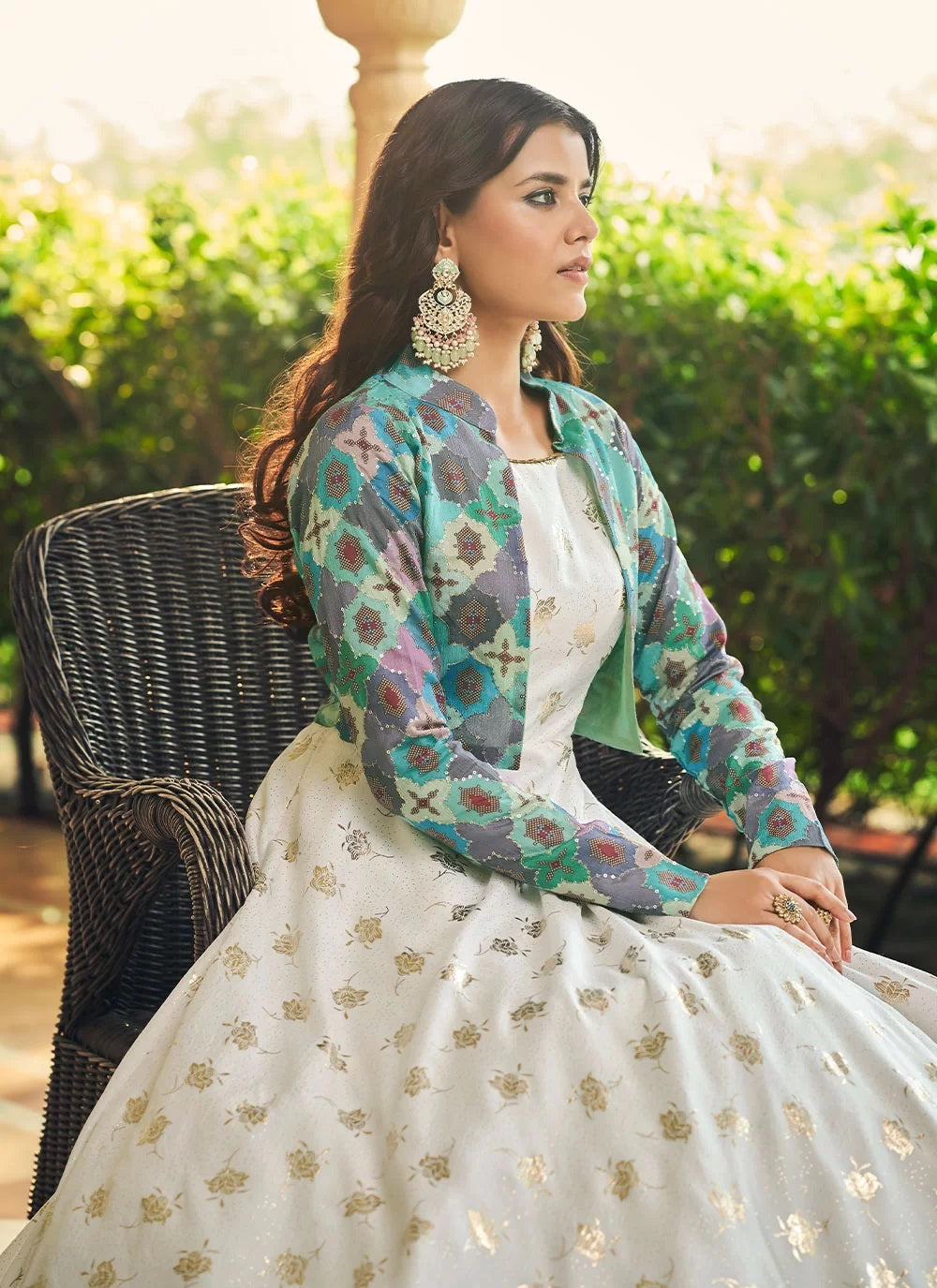 White Cotton Trendy Indian Engagement Gown White Cotton Trendy Indian Engagement Gown