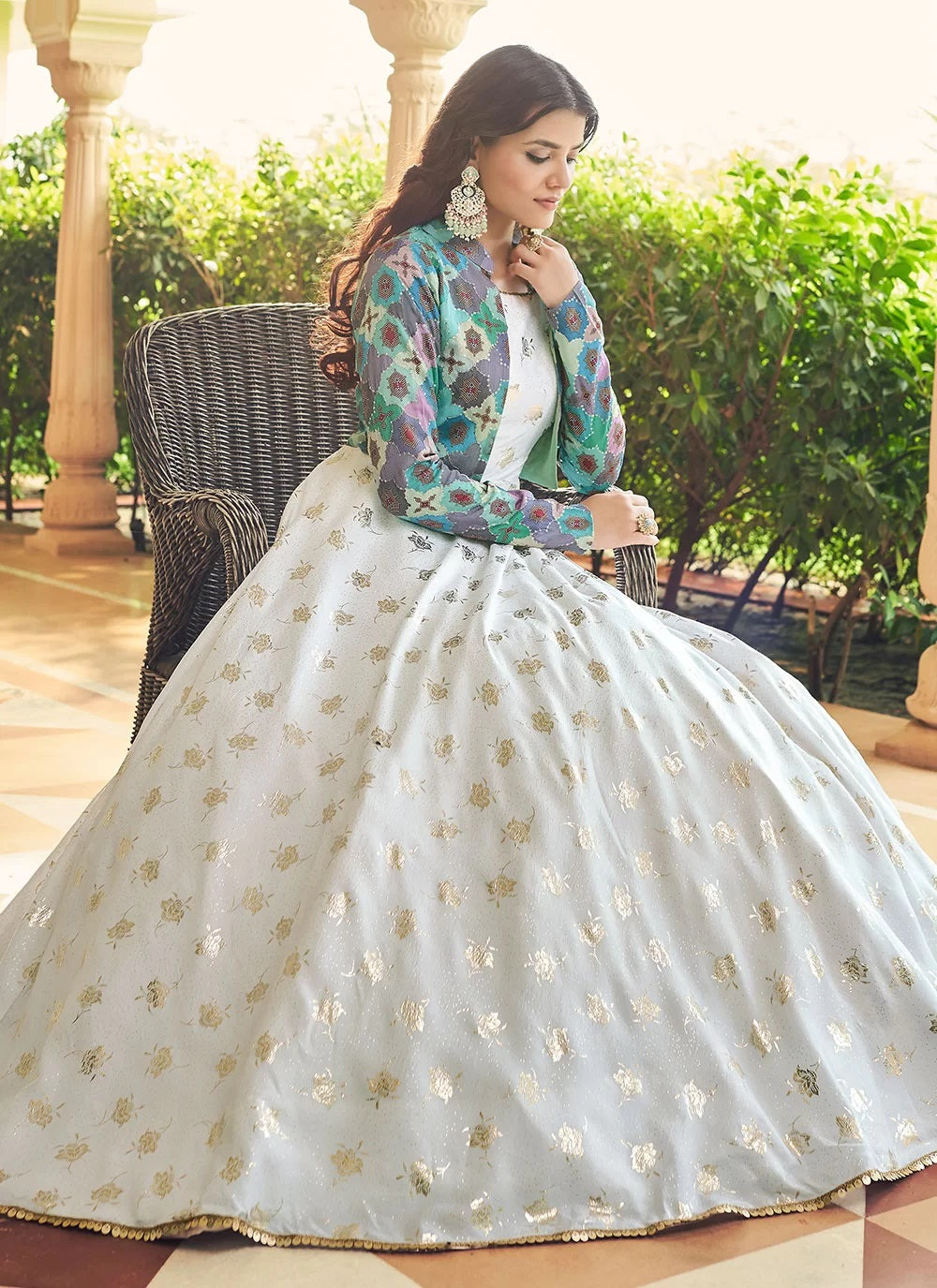 White Cotton Trendy Indian Engagement Gown White Cotton Trendy Indian Engagement Gown