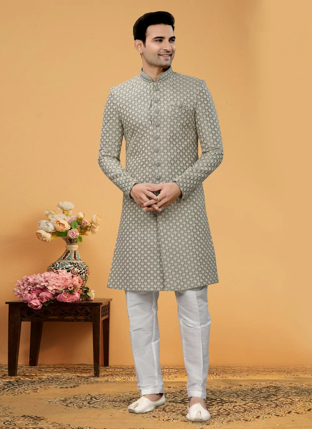 Regal Mens Lucknowi Indo Western with Hand Work Embellishments