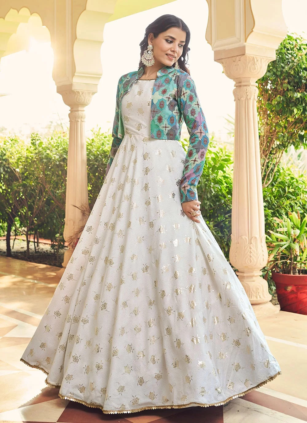 White Cotton Trendy Indian Engagement Gown