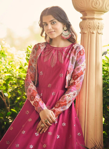 Pink Cotton Embroidered Designer Gown