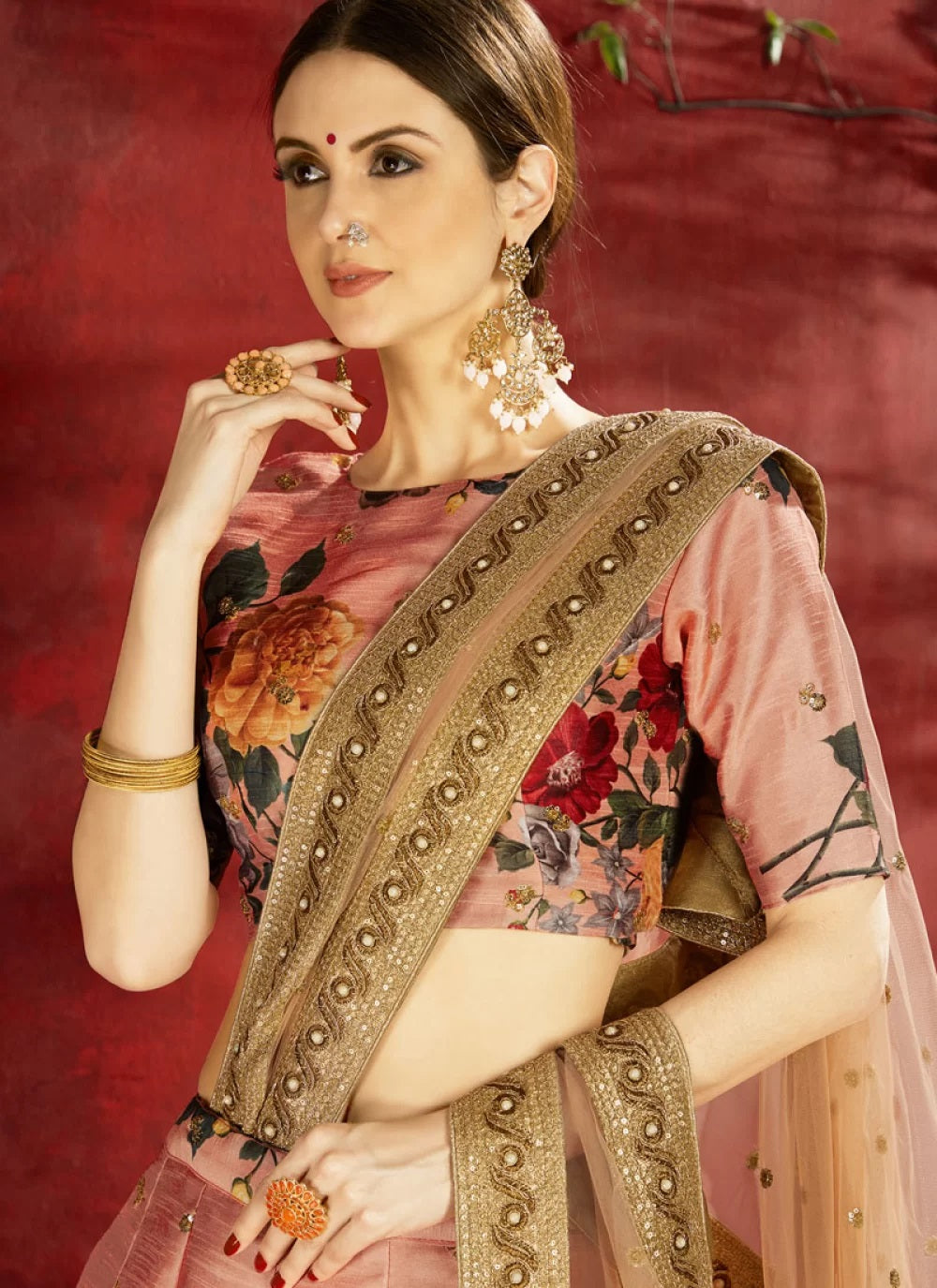 Peach Banglori Art Silk Indian Lehenga Choli 