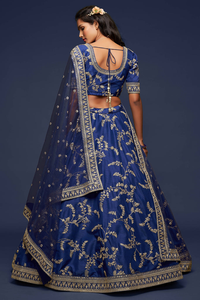 Blue Embroidered Art Silk Indian Lehenga 