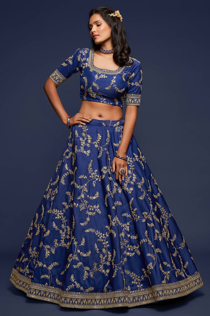 Blue Embroidered Art Silk Indian Lehenga 