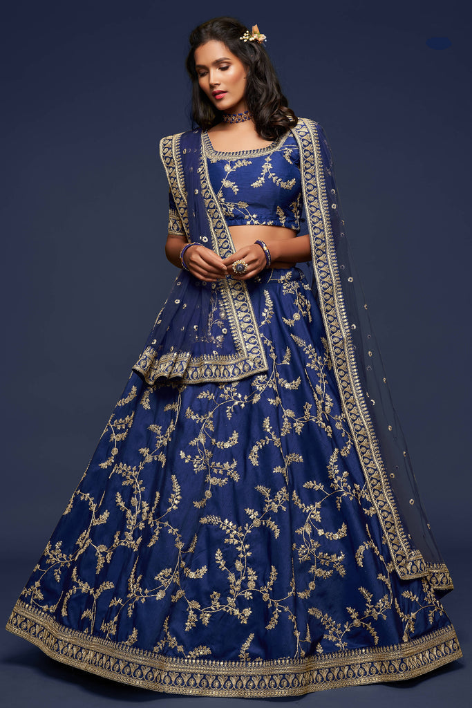 Blue Embroidered Art Silk Indian Lehenga 