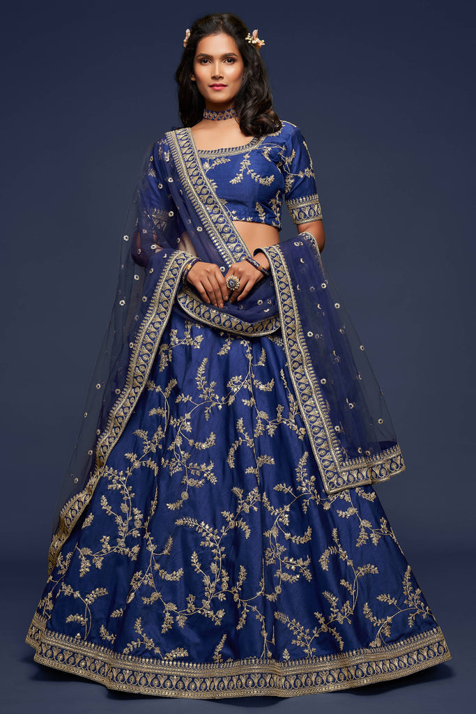 Blue Embroidered Art Silk Indian Lehenga 