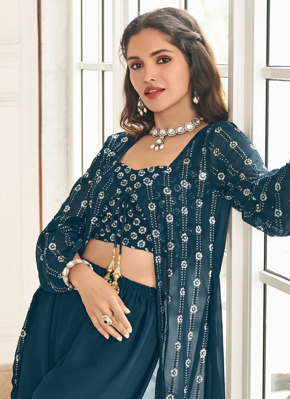 Blue Embroidered Ready to Wear Palazzo Salwar Kameez