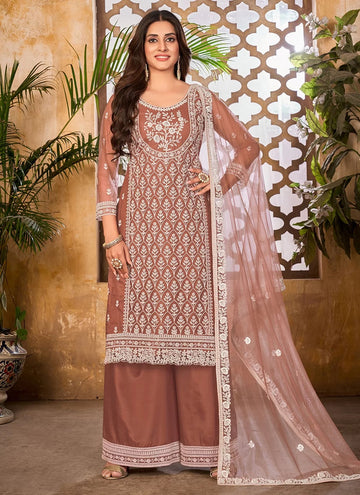 Brown Color  Net Embroidered Palazzo Dress