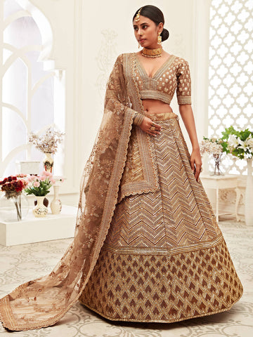 Brown Sequins Silk Bridal Wedding Lehenga Choli