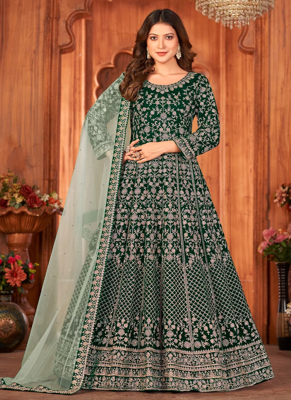 Green Velvet Embroidery Anarkali Salwar aSuit