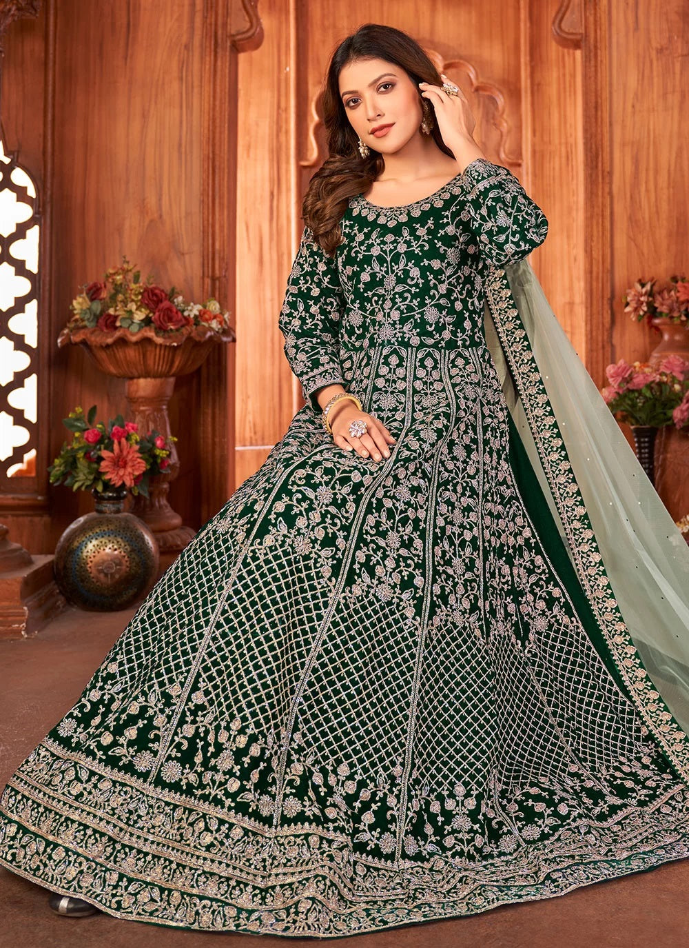 Green Velvet Embroidery Anarkali Salwar aSuit