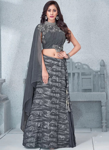 Grey Lycra Hand Work Indian Lehenga Choli For Marriage