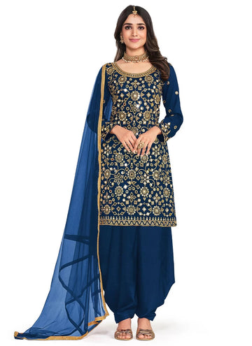 Indian Mirror Work Punjabi Indian Suit In Blue