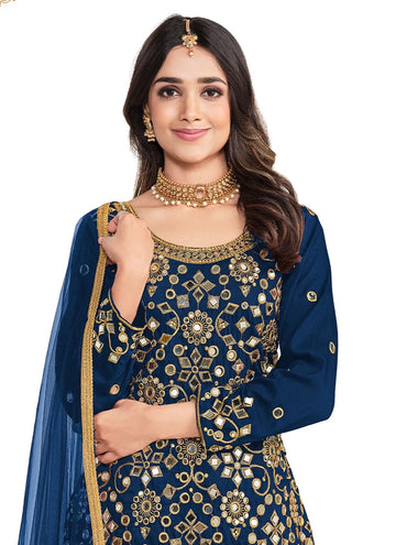Indian Mirror Work Punjabi Indian Suit In Blue