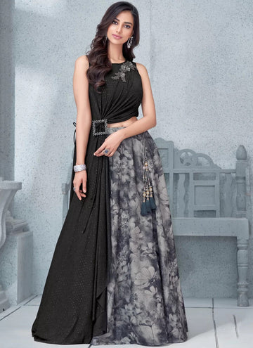 Black Lycra Handwork Wedding Lehenga Choli