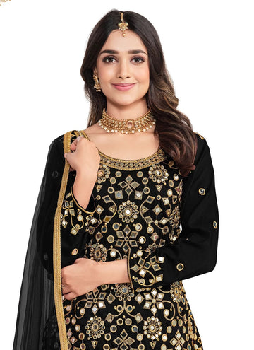 Mirror Work Silk Patiyala Salwar Suit In Black