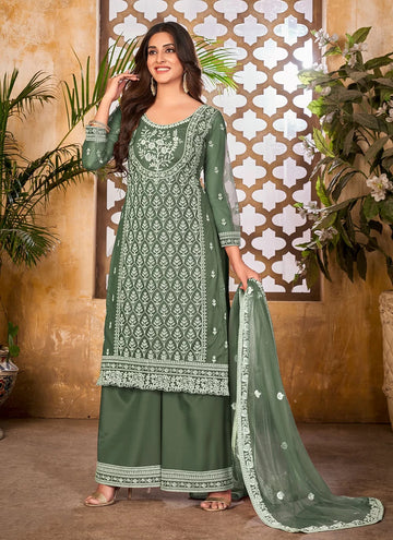 Net Green Color Embroidered Salwar Kameez