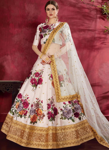 Off White Digital Printed Art Silk Lehenga 