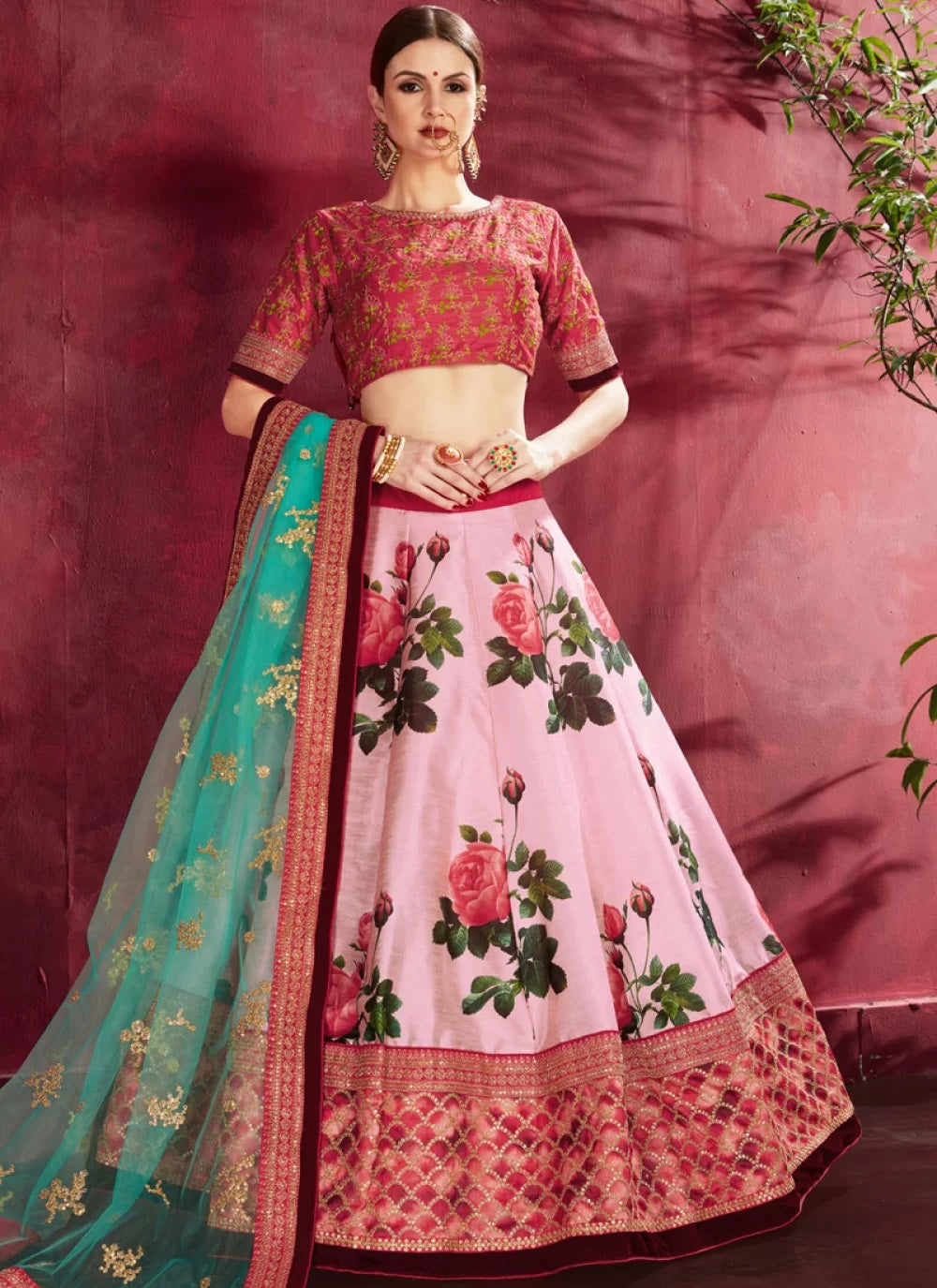 Pink Embroidered Silk Lehenga Choli For Wedding