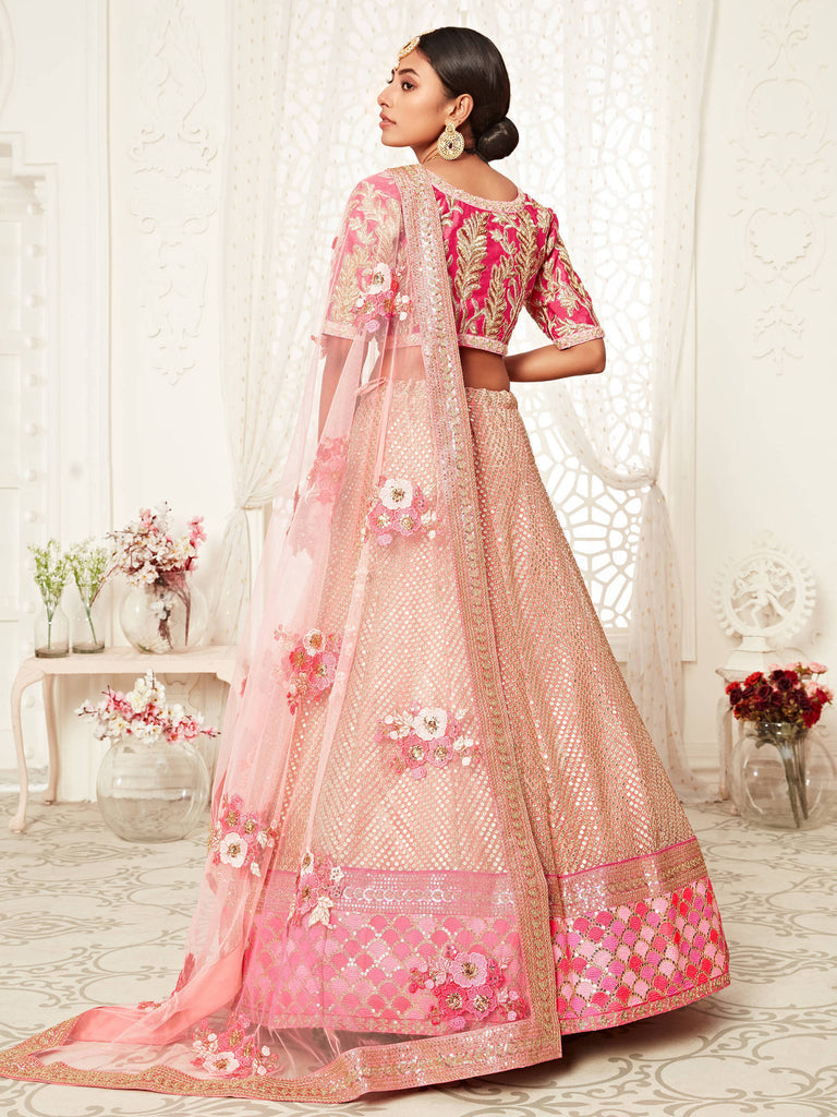 Pink Embroidered Net Wedding Lehenga Choli 