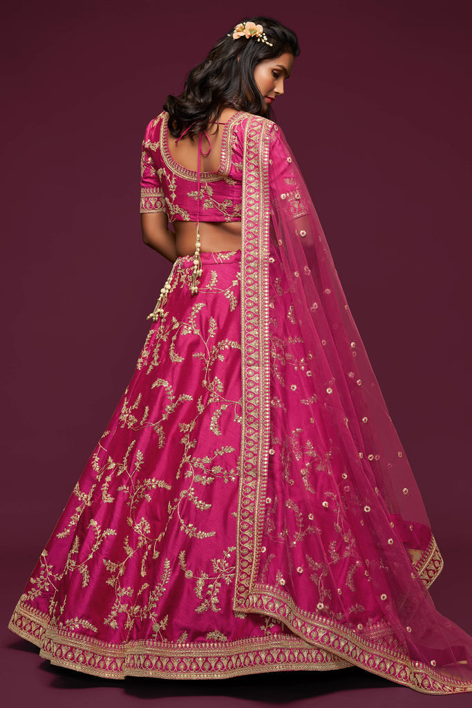 Pink Embroidered Silk Wedding Wear Lehenga