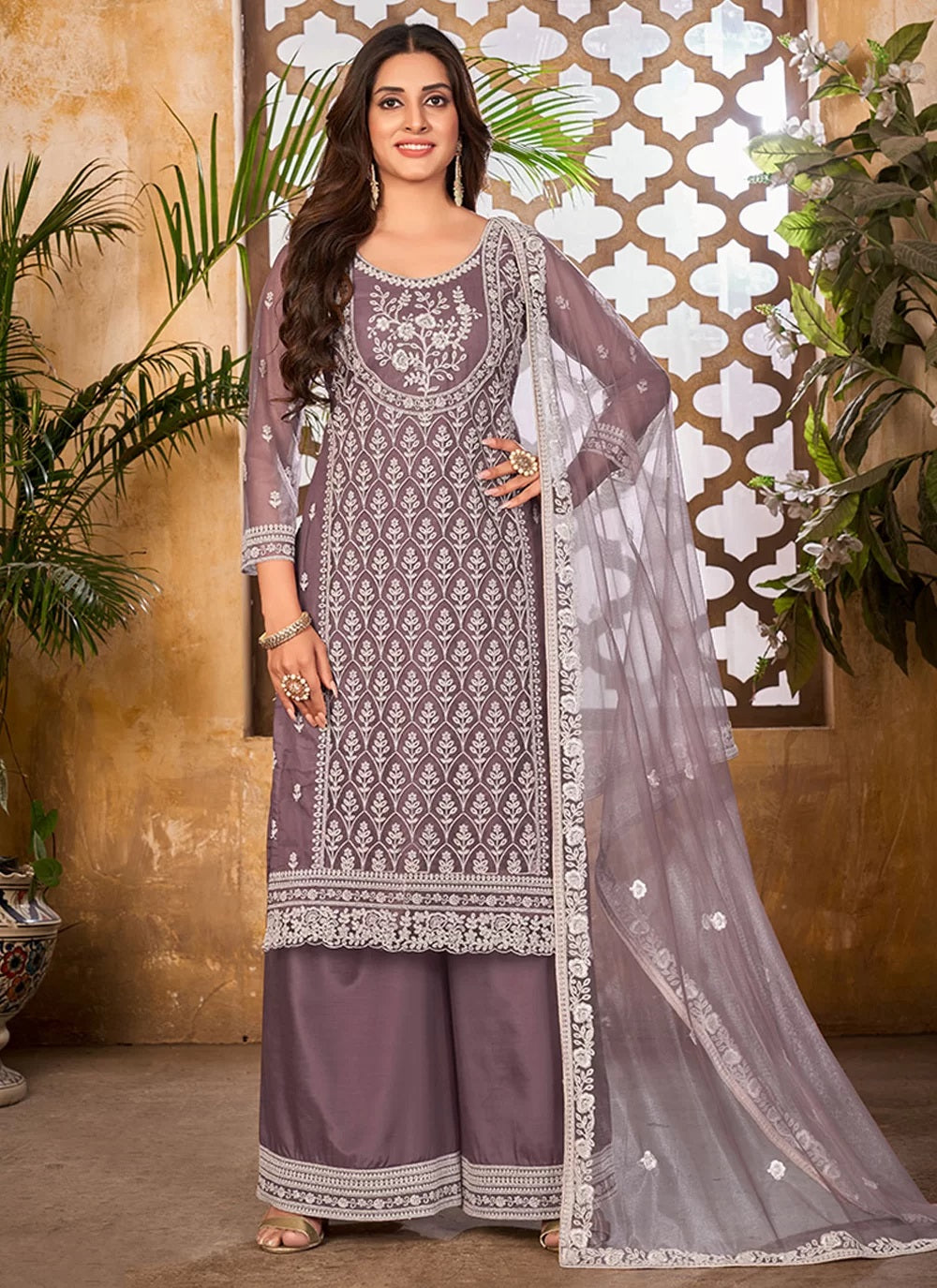 Purple Color Palazzo Style Indian Dress