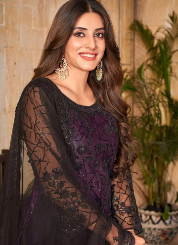 Purple Straight Cord Net Salwar Suit